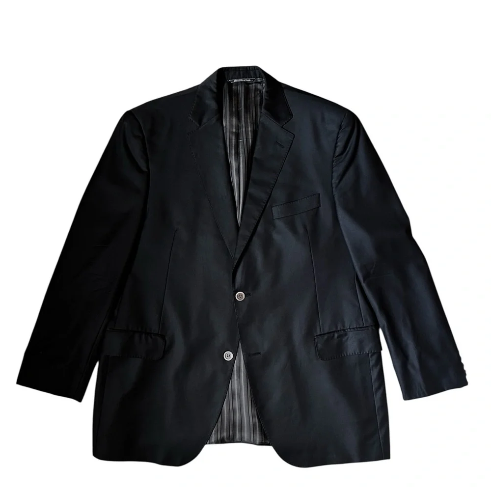 Jack Victor E Thomas Bespoke 45R Black Wool/Cashmere 2 Button Suit Jacket